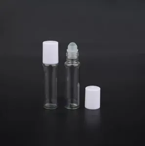 50pcs/Lot Promotion Glass 10ml Perfume Bottle White Lid 1/3OZ Essential Oil Container Women Cosmetic Pot Refillable Roll On Jargood qualitty