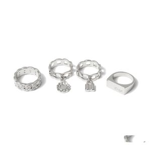 Pierścienie zespołowe biżuteria Zestaw Pierścień Zestaw Vintage łańcuch Rhinstone Grawerowany geometryczny kwadratowy dostawa Dhjno