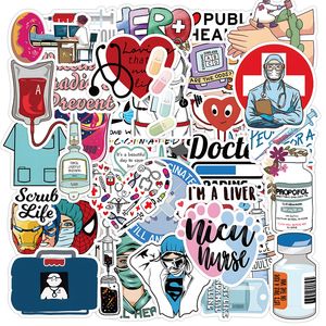 50 Stück Krankenschwester-Aufkleber, Cartoon-medizinische Graffiti-Aufkleber für DIY Gepäck, Laptop, Skateboard, Motorrad, Fahrrad, Aufkleber W1472