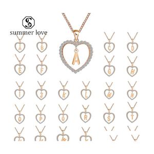 Pendant Necklaces 26 English Alphabet Rhinestone Gold Plated Heart Peach Necklace Love Letter Valentines Day Gift Fashion Jewelryy D Dhe20