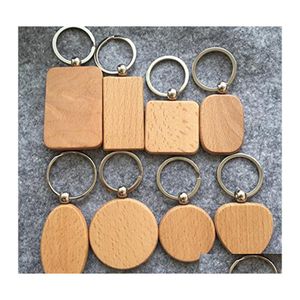 Keychains Lanyards Diy Blank Wooden Keychain Rec Square Round Heart Shaped Oval Wood Key Chain Ring Business Gift Dhs D274Lr Drop Dhy8I