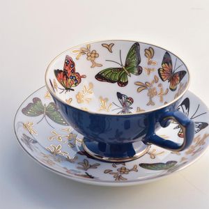 Tassen Untertassen Luxus Europäische Kaffeetasse Blau Set Britische Kreative Tasse Bone China Schmetterling Phnom Penh Bubble Tea Espresso Tazas Original