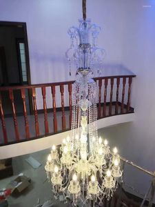 Candelabros XL Candelabro de cristal moderno Lámparas LED Colgante grande H2.1M Villa de lujo El Portavelas Luz colgante larga