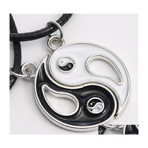 Pendant Necklaces Unique Design Splice Gossip Tai Chi Yin Yang For Women Leather Rope Black White Friendship Couple Valentine Gift 4 Dhcan