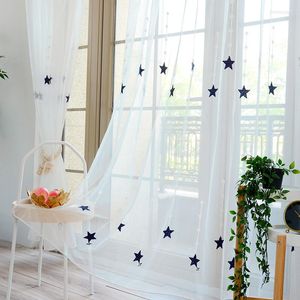 カーテンカートゥーンピンクコットンリネン刺繍星シアーチュールキッドボーイズリビングルームの窓飾りキッチンのためのベッドルームカーテン