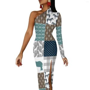 Vestidos casuais fofos nórdicos animal bodycon dress feminino marrom marinho xadrez elegante maxi manga longa festa impresso presente de aniversário