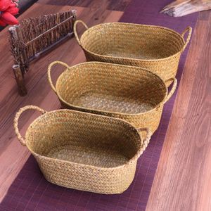 Cesto de armazenamento de tecelagem de vime para cozinha feito à mão prato de frutas rattan piquenique comida pão diversos itens de limpeza estojo recipiente 212p