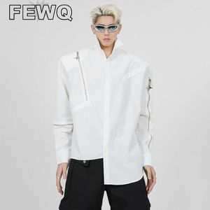 Camicie casual da uomo FEWQ Irregolarità Camicia a maniche lunghe Deconstrcution Design di nicchia Maschile con spalline Cardigan Autunno High Street Top