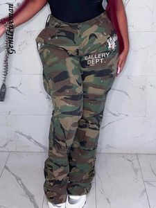 Spodnie damskie Capris Woman Camo Cargo Pants Flares kombinezon Kobieta luźne kieszenie patchwork