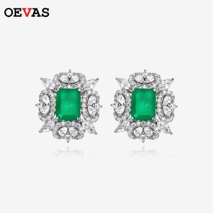 Stud Oevas 100% 925 Sterling Silver 7*9mm Emerald High Carbon Diamond Studörhängen för kvinnor Sparkling Bröllopsfest Fina smycken 230731