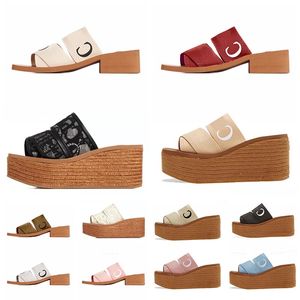 Designer High Kitten Sandals Platform Woody Espadrille Wedge Mules Canvas Slides Luxury Fashion Kitten toffel Thong Sling Back Square Toe Slider Flats Sandels