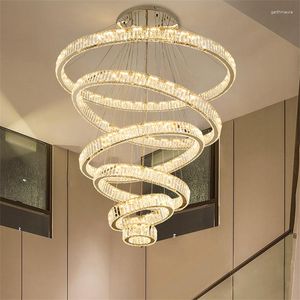 Chandeliers Modern Luxury Crystal Chandelier Circle Rings Staircase Living Room Decoration Ceiling Led Lighting
