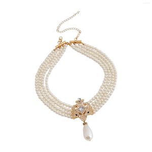 Choker-Halskette mit künstlichen Perlen, mehrere Stränge, elegante Charms, verstellbare Geschenke für Mädchen, exquisiter Retro-Stil für Geburtstag, Verabredung, Hochzeit, Party