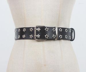 Belts Women's Runway Fashion Star Rivet Black Genuine Leather Cummerbunds Female Dress Corsets Waistband Decoration Belt R1561