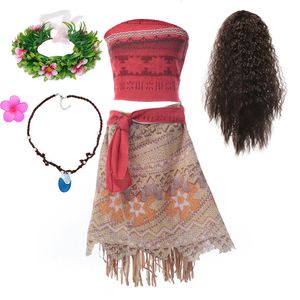 Cosplay Moana Cosplay Costume Vaiana Adventure Summer Girls Beach Dresses Kids Chirismas Party Clothes With Wig Necklace 230731