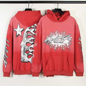 Mens Hoodies Sweatshirts Red Hellstar Hoodie Yüksek Kalite Artı Velvet Hellstar Baskılı Sokak Moda Hip Hop Gevşek Kapüşonlu Spor Giyim Çift
