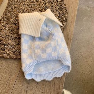 Dog Apparel INS Pet Checkerboard Sweater Lapel Cat Cashmere Cute Puppy Clothes For Large Dogs Items