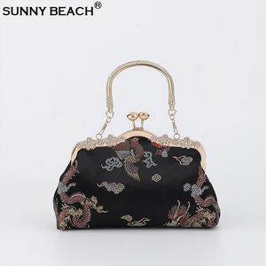 Kvällspåsar Sunny Beach Fashion Chinese Style Silk Bag Women Handbag Japanese Crossbody Brodery Tote Cheongsam Female Cosplay Clutch 230731