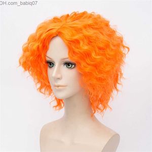 Synthetische Perücken Alice im Wunderland Mad Hatter Curly Wavy Orange Cosplay Kostüm Perücke Z230801