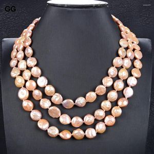 Pendant Necklaces GuaiGuai Jewelry 17''-20" High Quality 3 Strands 12MM Natural Pink Coin Pearl Necklace Women Lady