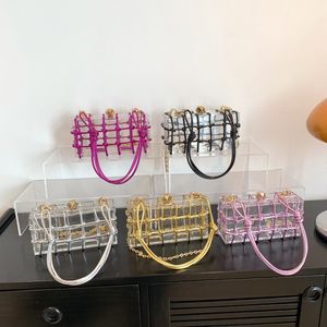 Designer Popular Pink Acrylic Evening Rope Bag Lovely Girls Candy Colors Crochet String Shoulder Hobo Shopping Bags New Sweetie Style Lipsticker Box