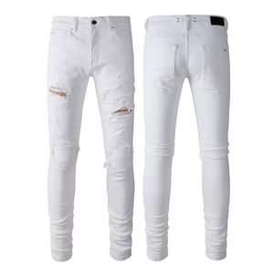 818 broderade lila mager jeans för män - vintage designer denim med rippade detaljer, quiltning och vikta hemstorlekar 28-40