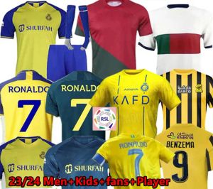 23/24 Al Nassr FC Ronaldo Soccer Jerseys Men Kids Kit Uniform Home Yellow Cr7 Boys Football Shirt Benzema Homes and Away fans Player Version Jersey 2023 Saudi Arabia