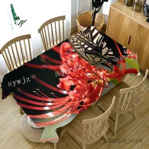 Table Cloth Light Color Butterfly and Flower Tablecloth Personalized Tablecloth Impermeable Flat Bottom R230819
