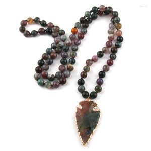Naszyjniki wisiorek moda 8 mm naturalne Indie agat wiązane kamienie z nieregularnym kamiennym grotem ręcznie robionym naszyjnikiem biżuteria