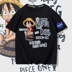 Men's T-Shirts One Piece short-sleeved T-shirt summer trend male and female Japanese anime Luffy youth students loose half-sleeve L230222