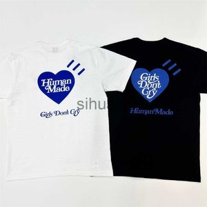 Męskie koszulki 2023SS Blue Heart Print Made Girls Don't Cry T Shirt Men Women Walentynki limitowane edycja TOP J230731