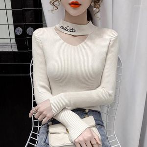 Kvinnors tröjor Style Base Pullover Solid Color Long-Sleeved Slim-Fit Sweater Ladies Tops Autumn and Winter Fashion Sticked Top Shirt