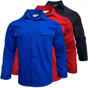 Men's Casual Shirts Long Sleeve Shirt For Men Work Solid Workwear Uniform With Pockets Workshop Clothes