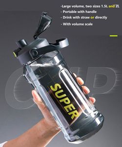 Water Bottles 1.3L/1.5L/2L Large Bottle With Straw Portable Travel Sports Fitness Summer Cold Cup Big Volume