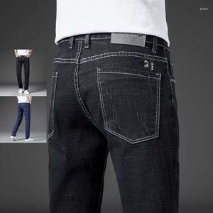 Erkek Kot Siyah Erkek 2023 Bahar Sonbahar Elastik Düz İnce Fit Rahat İş Denim Pantolon Erkek Marka Giysileri