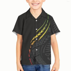 Men's Casual Shirts Kid Boy Polynesian Tribal Pohnpei Totem Tattoo Prints Unisex Clothes Top Baby Shirt Child Girl Blouse Holiday Beach Tee