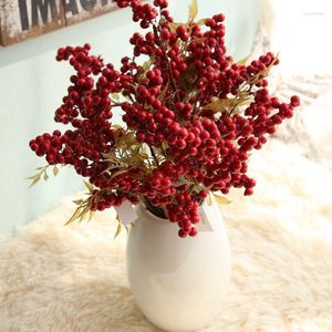 Flores decorativas 2pcs Artificial Silk Single Red Christmas Natal Berry Bacca Merce