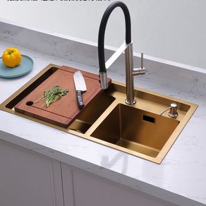 Золотая кухня двойная раковина из нержавеющей стали нажатия двойная чаша Большая мытья раковина для ванной комнаты