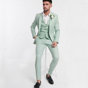 Męskie garnitury miętowe dla mężczyzn PROM Wedding Party Tuxedo Niestandardowe przystojne notowanie 3-częściowe spodnie kurtki kamizel