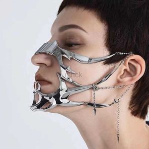 Party Masks Cyberpunk Oregelbundet Titanium Steel Mask Gothic Punk Metal Mechanical Alien Fluid Face Ornament Earrings Party Jewelry Accessorie HKD230801