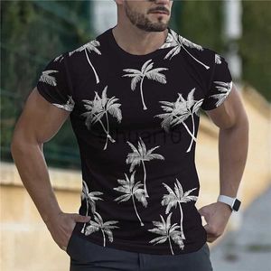 Męskie koszulki Summer Męska koszulka 3D kokosowe drukowanie drzewa drukowania O-Neck Hawajskie krótkie koszulki mody plażowe ubrania męskie T-shirt J230731