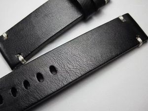 Titta på band 20 22mm italiensk svart cowhide äkta läder högkvalitativa bandbälte armband handgjorda modeklockbandsbandstillbehör