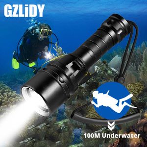 Flashlights Torches Powerful LED Diving Flashlight Super Bright T6L2 Professional Underwater Torch IP68 Waterproof rating Lamp Using 18650 Battery 230801