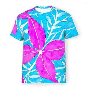 Camisetas masculinas Teal e rosa com padrão floral Camisetas de poliéster coloridas Tops gráficos masculinos Camisa fina com gola O