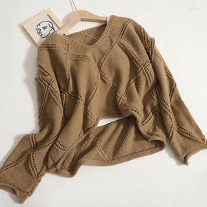 Women's Sweaters Elastic V-neck Loose Hollow Outer Cover-Up Knit Sweater Fashion Short Vest Two-Piece Suit Top