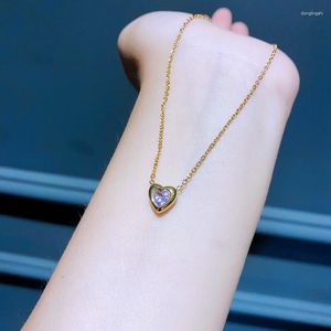 Chains NOT FADE Small Pink Crystal Charm Necklace Chain Gold Color 316L Stainless Steel Women Party Jewelry