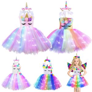 Girl's Dresses Girls Birthday Party Liight Up Unicorn Tutu Dresses Princess Dress Outfit Halloween Christmas Unicorn Costume For Kids Clothes 230801