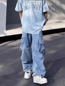 Erkek pantolon paraşütçü hiphop sokak tulumları büyük boy kargo pantolon harajuku gevşek düz renk gündelik y2k sokak kıyafeti 230731