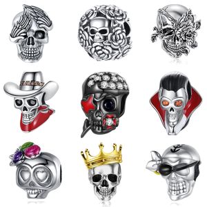 925 Silver Designer Charms Personlig Halloween Skull Pendant Jewelry Accessories Diy Fit Pandora Armband Halsband Alla hjärtans dag gåva med låda