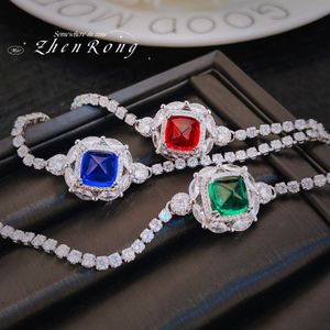 Charm Bracelets Luxo Princess Square Cut Lab Sapphire Sugar Tower Silver Color Tennis For Women 17cm Chain Fine Jewelry 230801